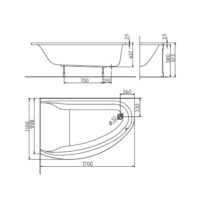 MIRRA ванна 170*110см асимметричная левая, с ножками SN8 и элементами крепления + сифон Simplex для ванны автомат 560мм