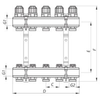 Коллекторный блок с термостатич. клапанами KOER KR.1100-05 1”x5 WAYS (KR2631)