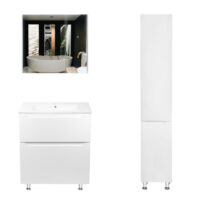 Комплект мебели для ванной Qtap Scorpio тумба с раковиной + зеркальный шкаф + пенал QT044SK43629